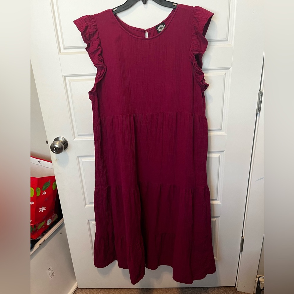 Calstyle very cute berry colored gauze dress size xl EUC